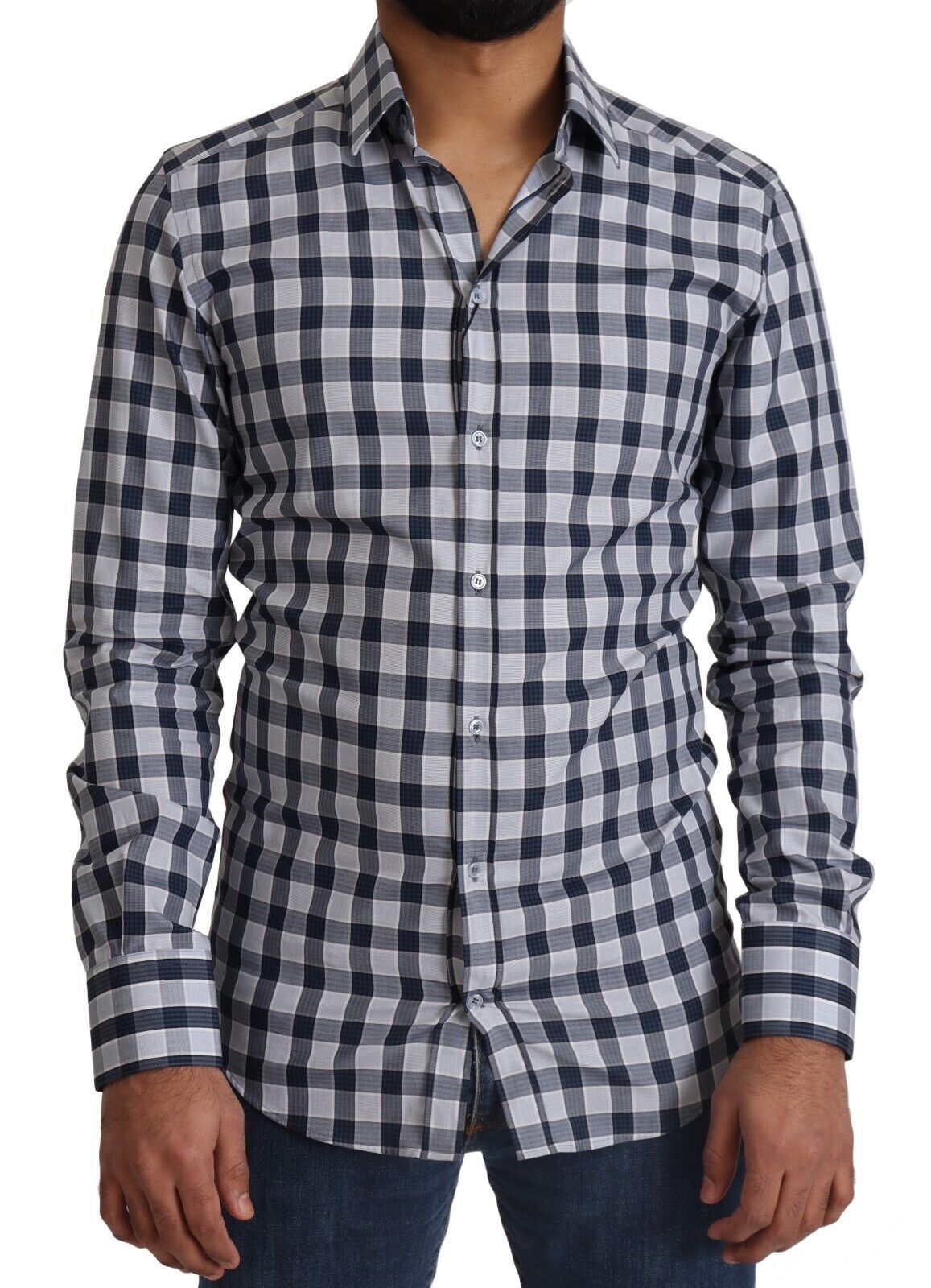 Blue White Check Cotton Slim Fit GOLD Shirt - ventzia