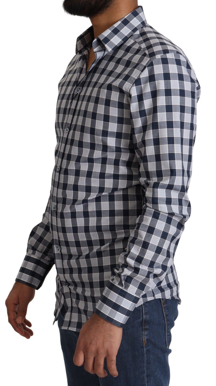 Blue White Check Cotton Slim Fit GOLD Shirt - ventzia