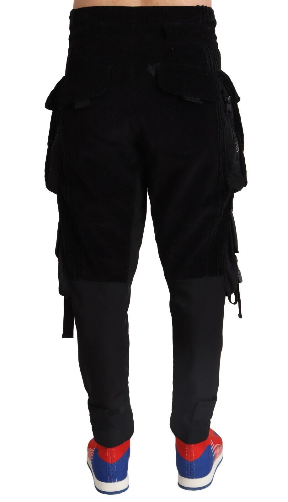 Black Cotton Skinny Corduroy Cargo Pants - ventzia