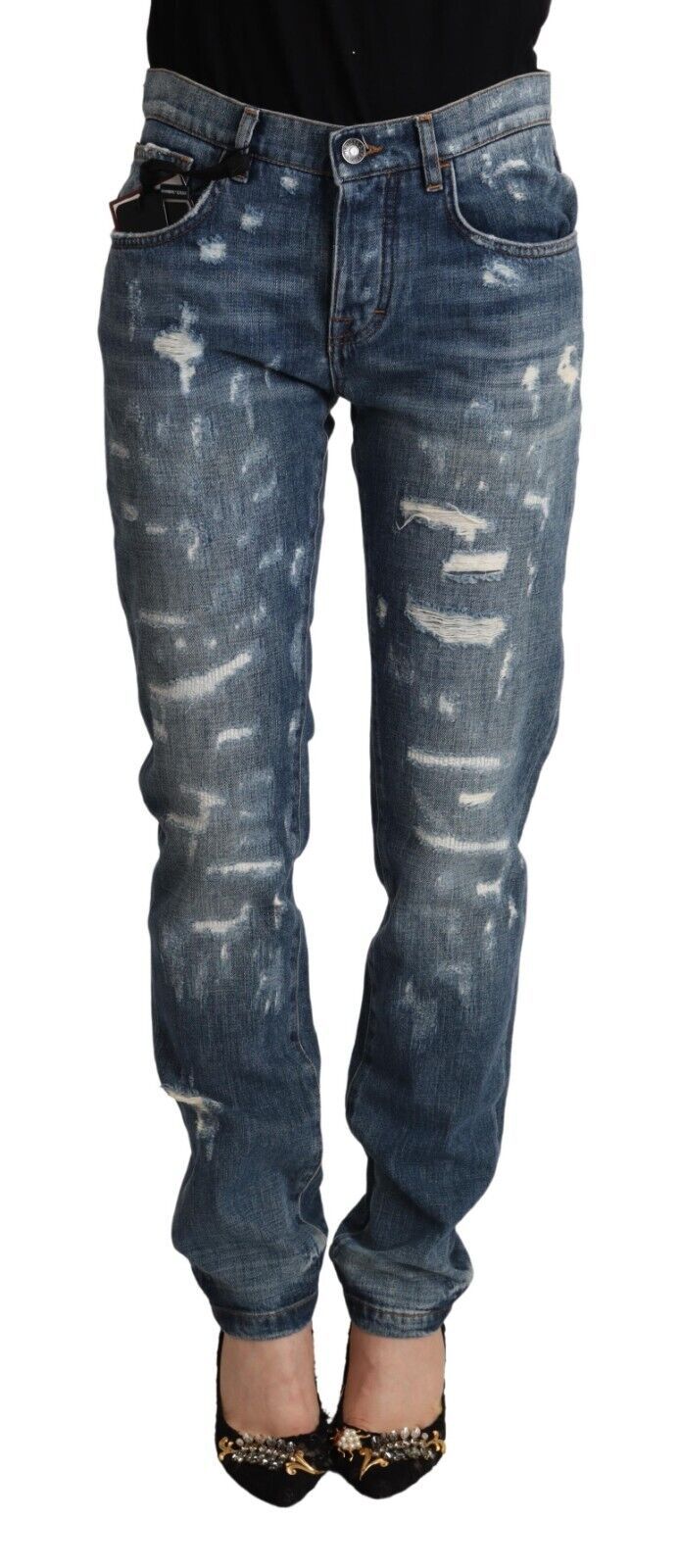 Blue Distressed Denim BOYFRIEND Skinny Jeans - ventzia