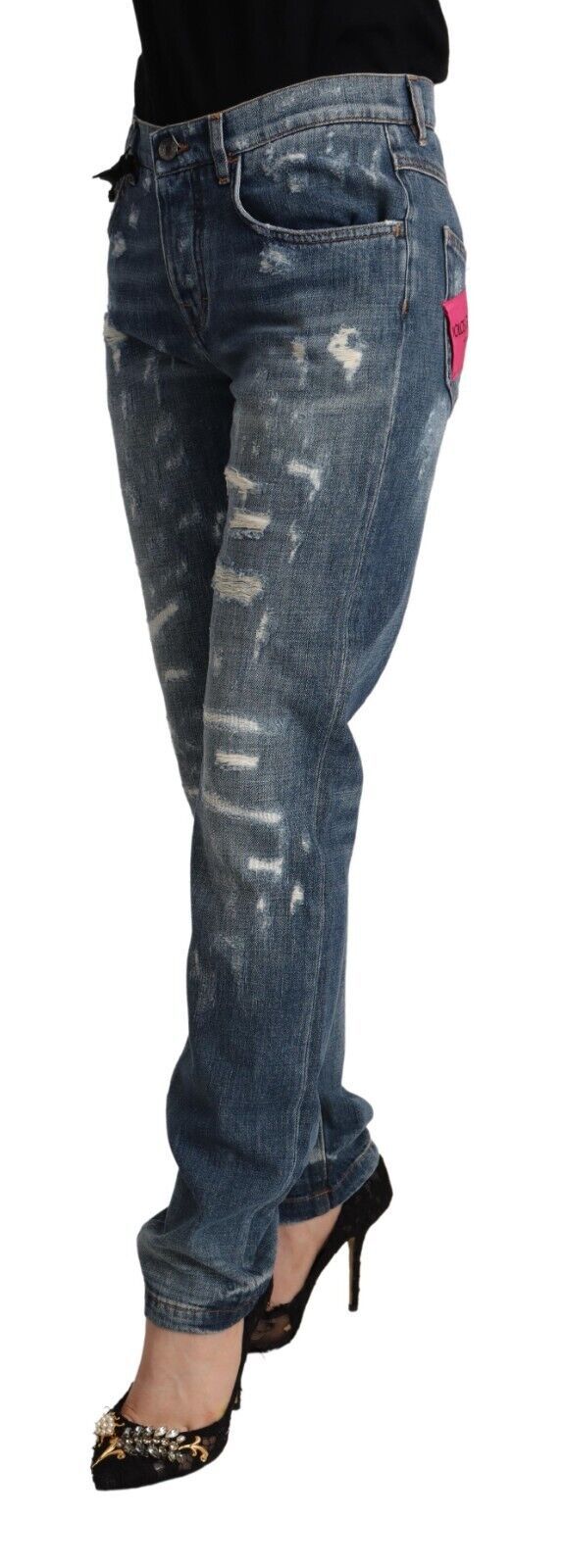 Blue Distressed Denim BOYFRIEND Skinny Jeans - ventzia