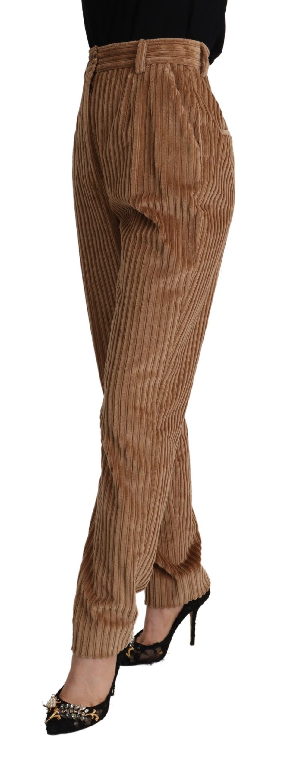 Brown Corduroy Cotton Trouser Tapered Pants - ventzia
