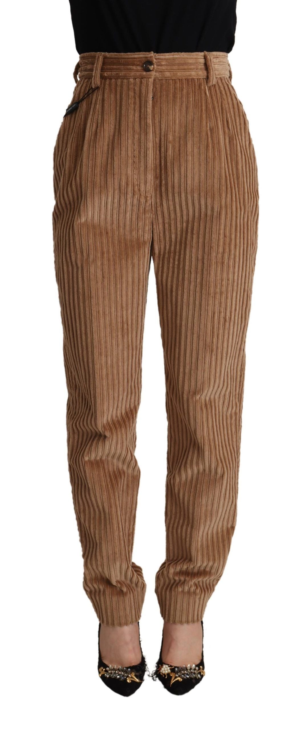 Brown Corduroy Cotton Trouser Tapered Pants - ventzia