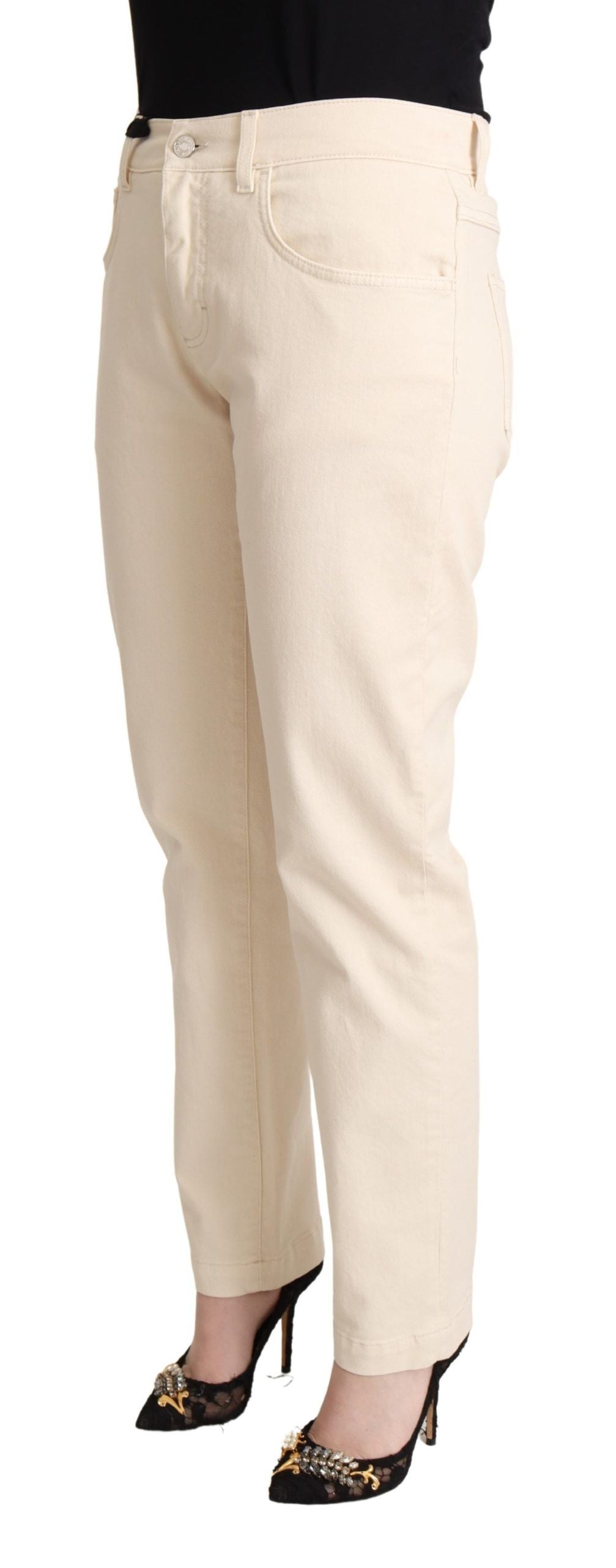 White Cotton Skinny Denim Women Jeans Pants - ventzia