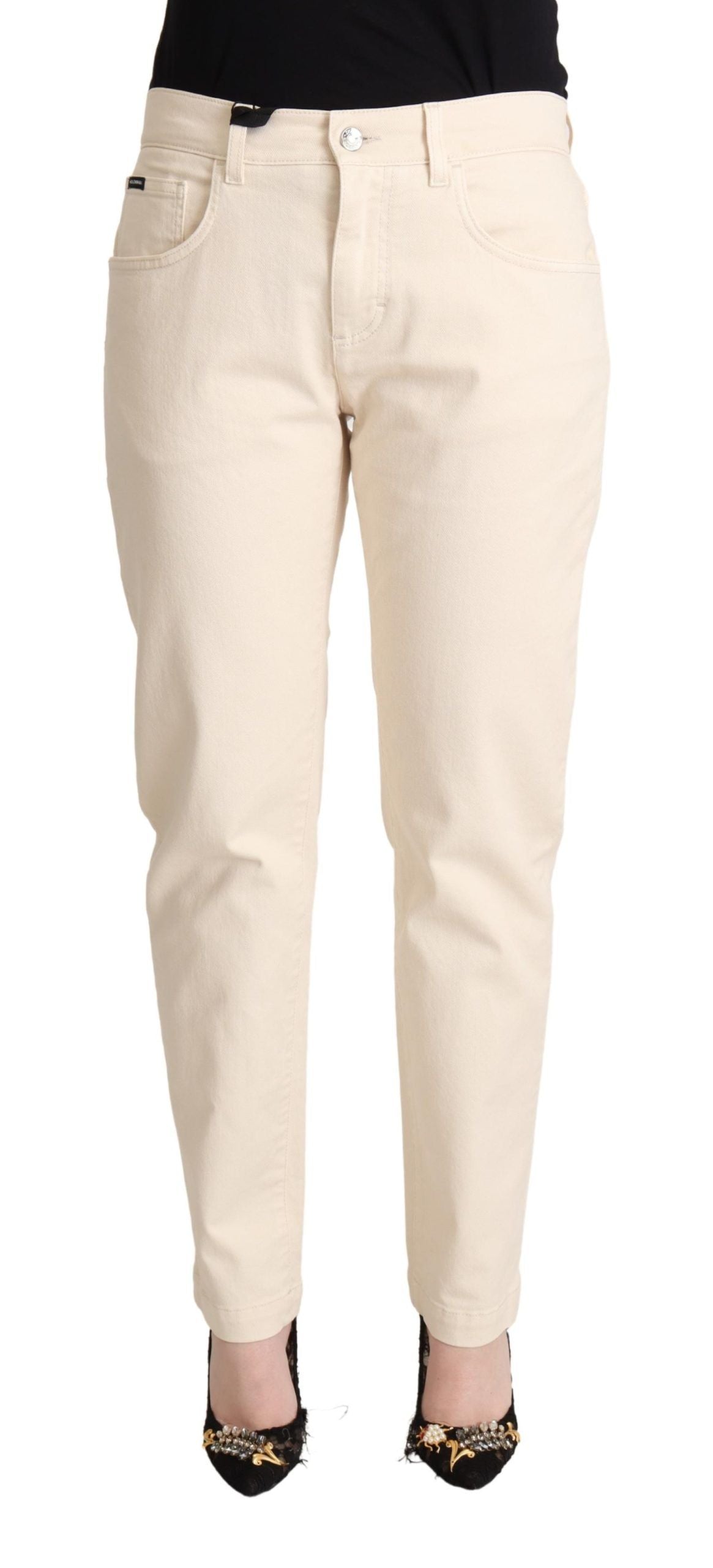 White Cotton Skinny Denim Women Jeans Pants - ventzia