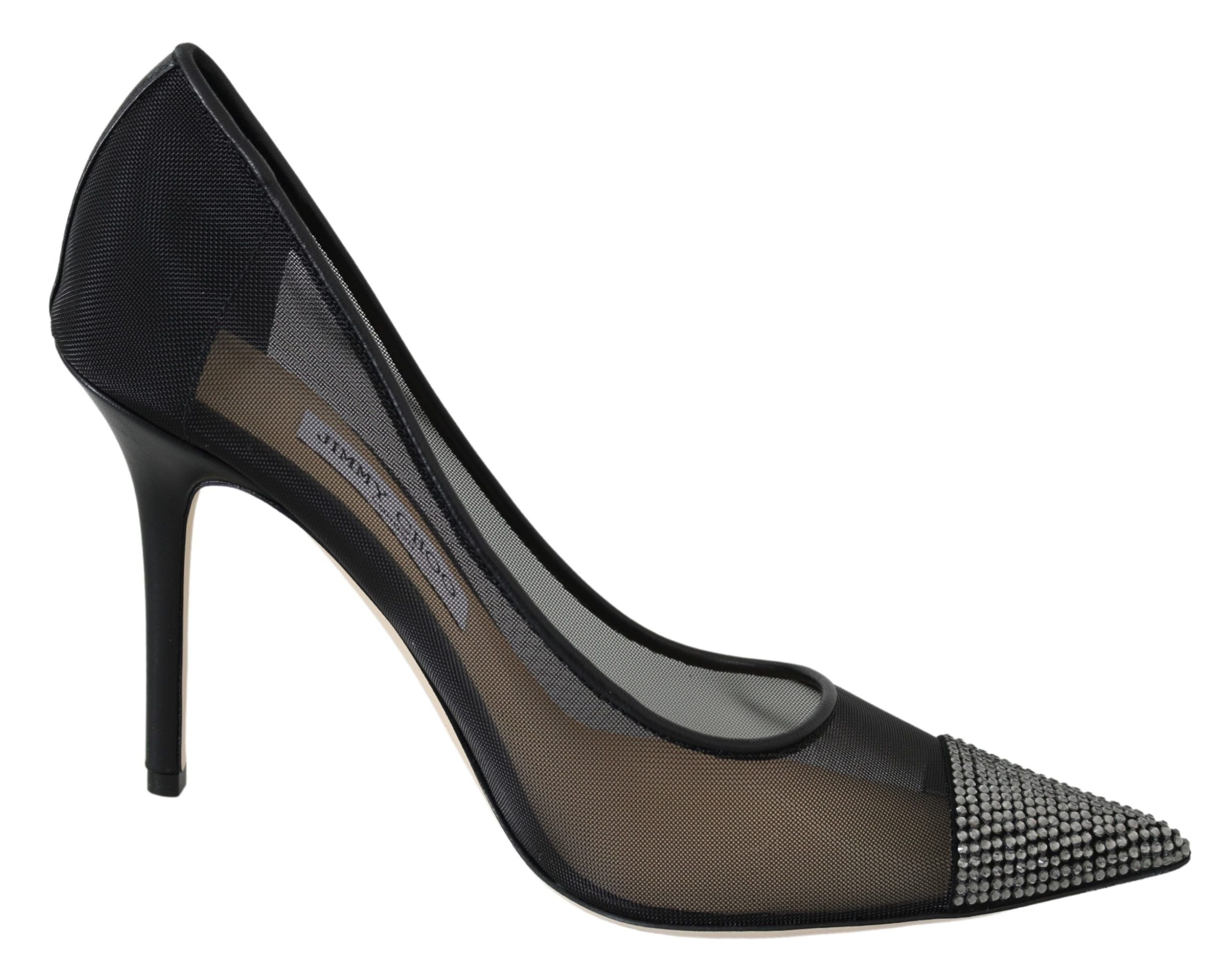 Elegant Black Mesh Crystal Pumps - ventzia
