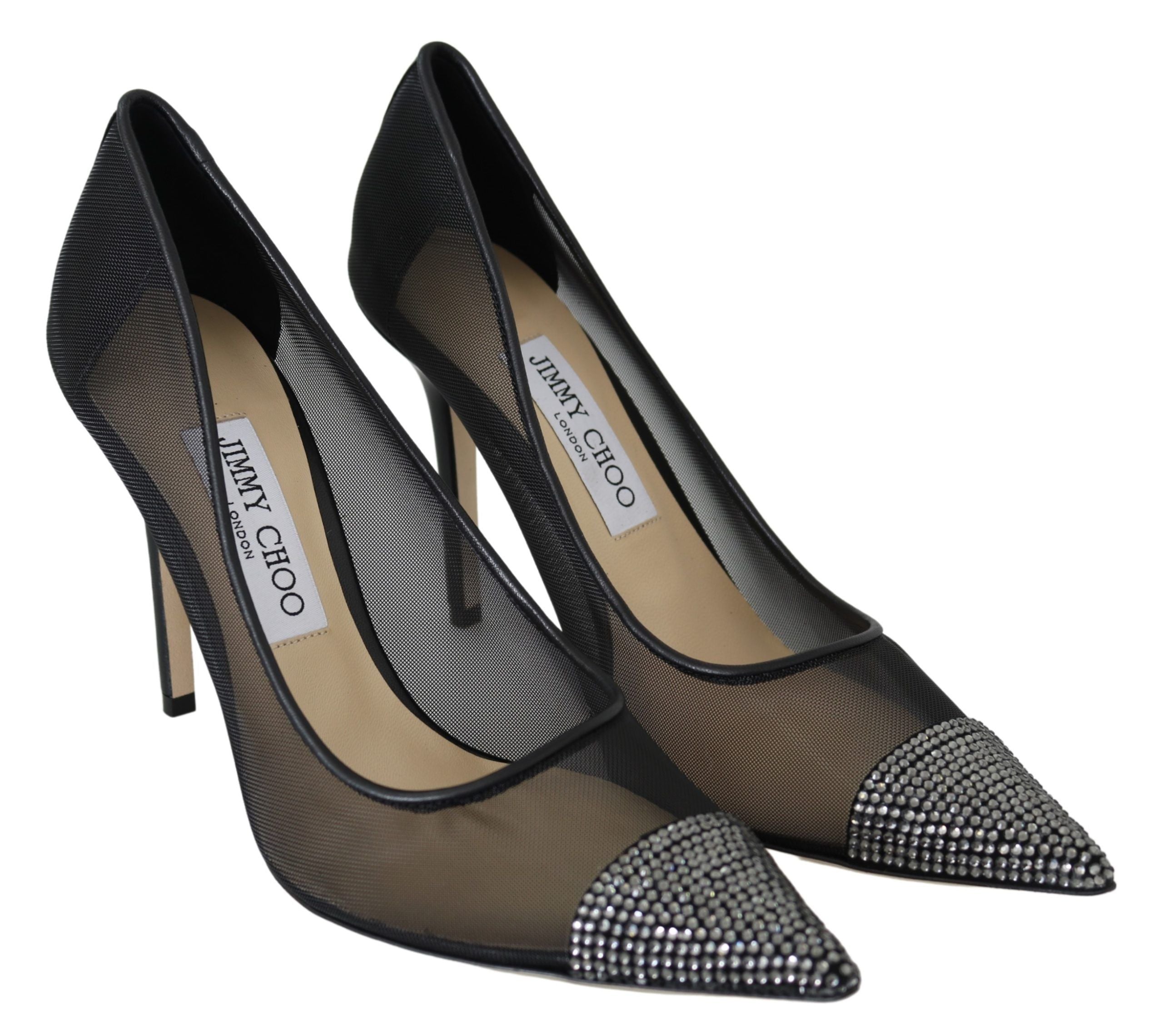 Elegant Black Mesh Crystal Pumps - ventzia