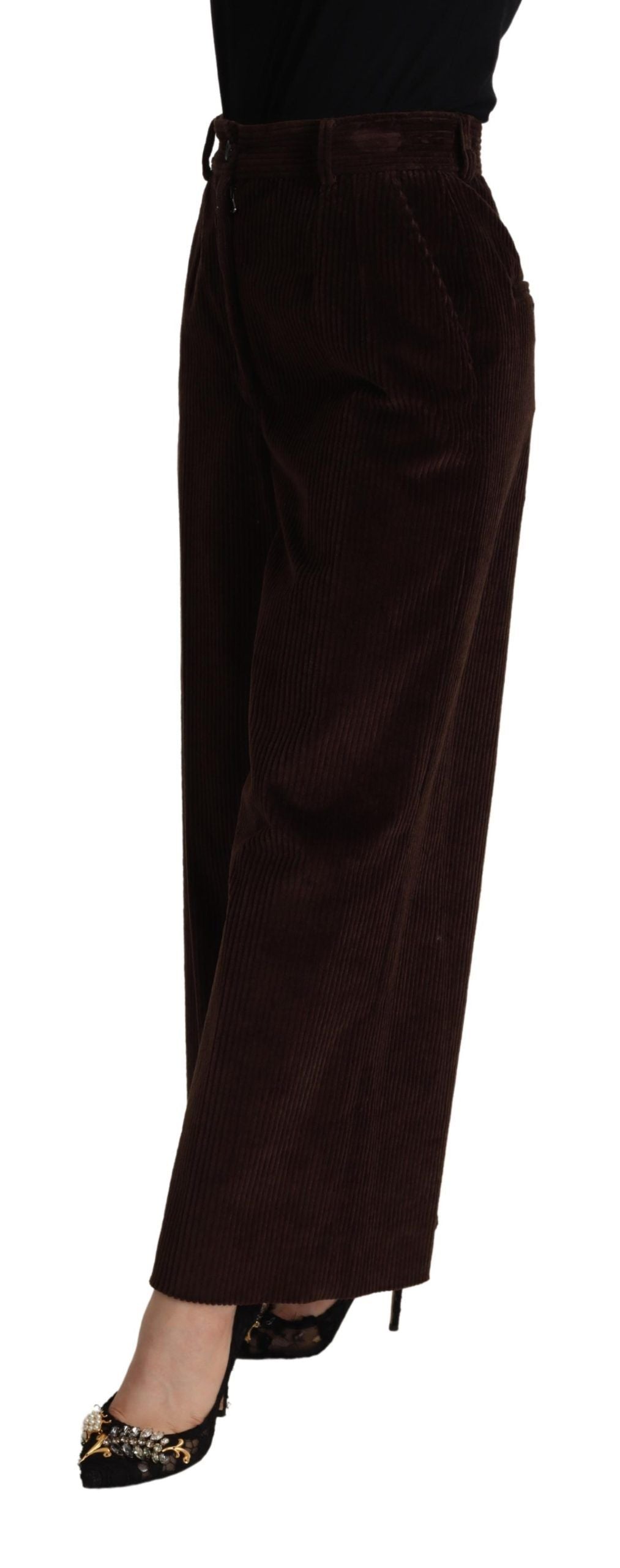 Black Cotton High Waist Trouser Wide Leg Pants - ventzia