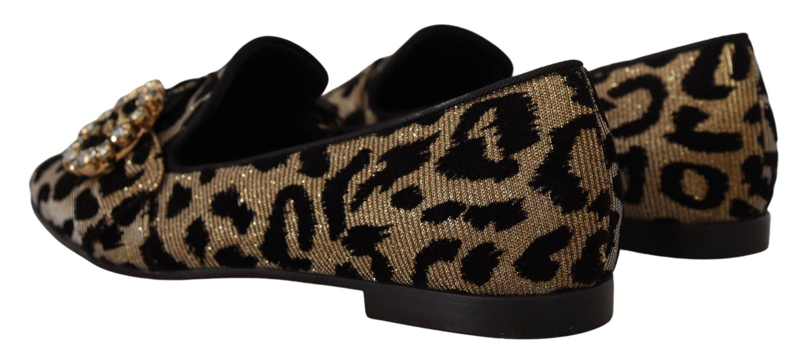 Gold Leopard Print Crystals Loafers Shoes - ventzia