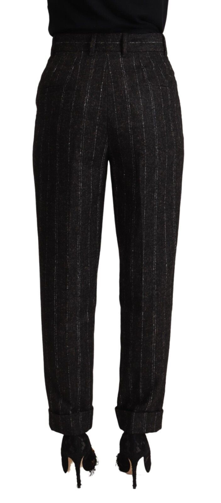 Black Striped High Waist Tapered Pants - ventzia