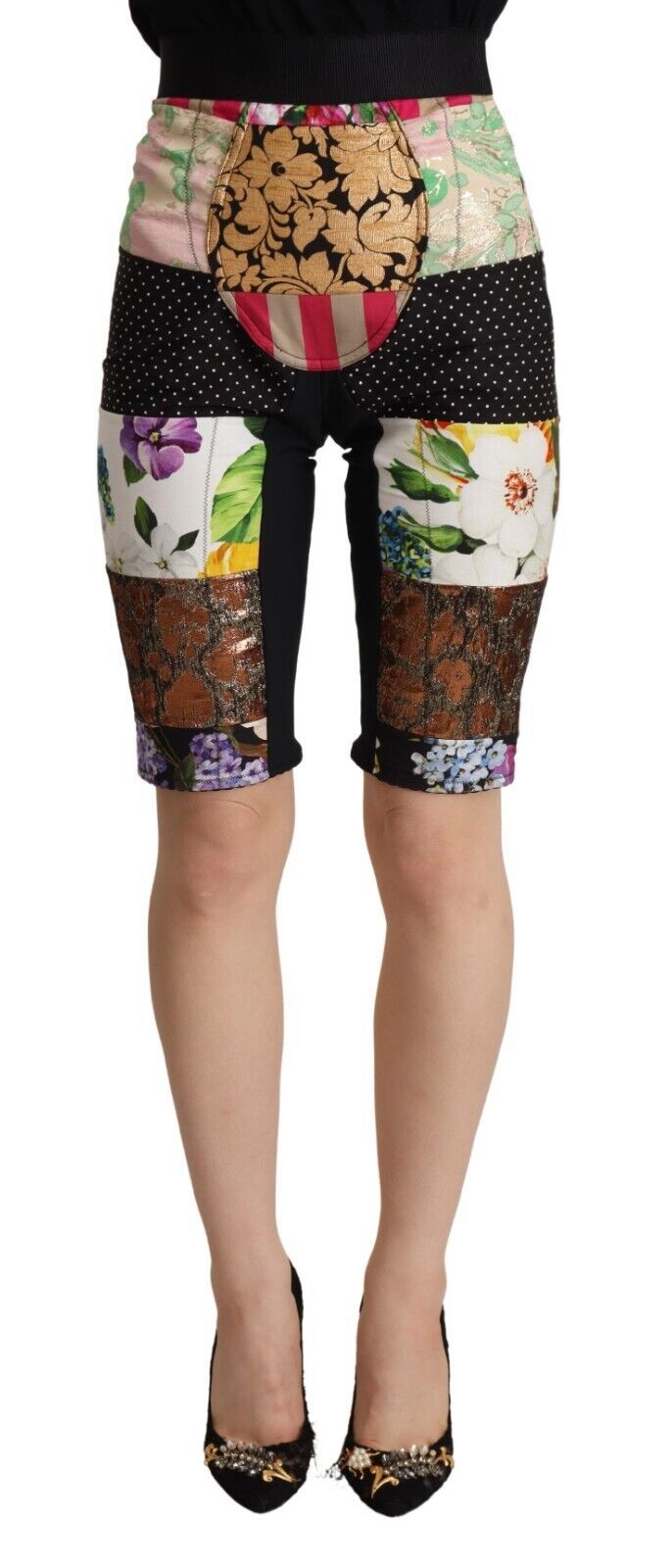 Multicolor Patchwork High Waist Cropped Pants - ventzia