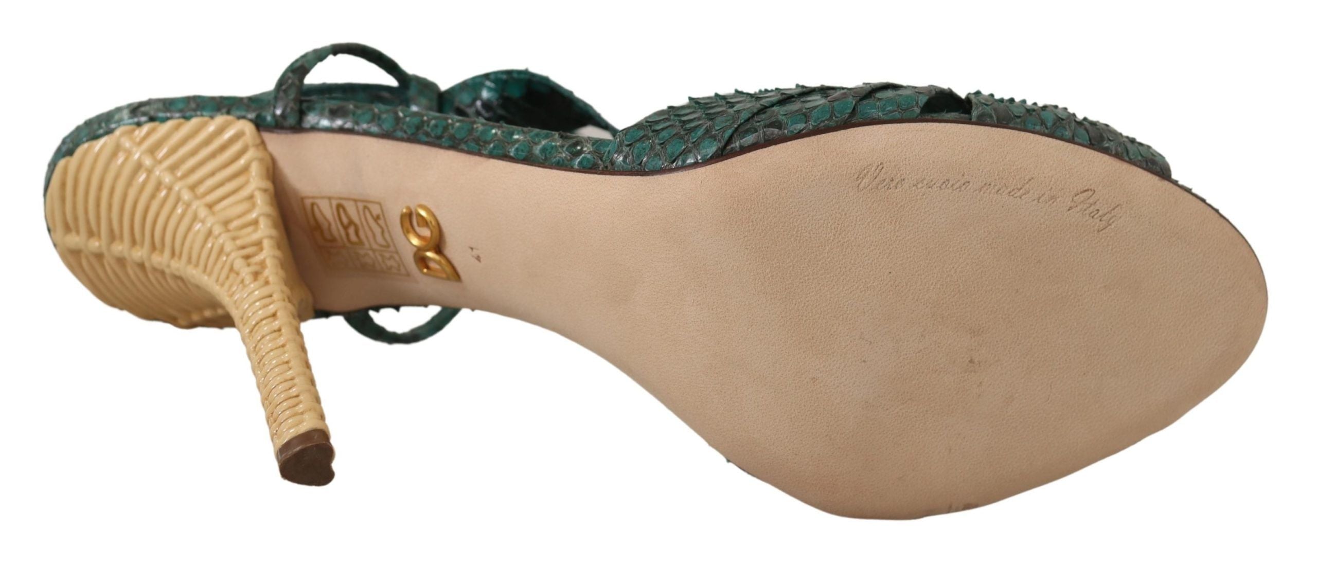 Green Python Strap Sandals Heels Shoes - ventzia