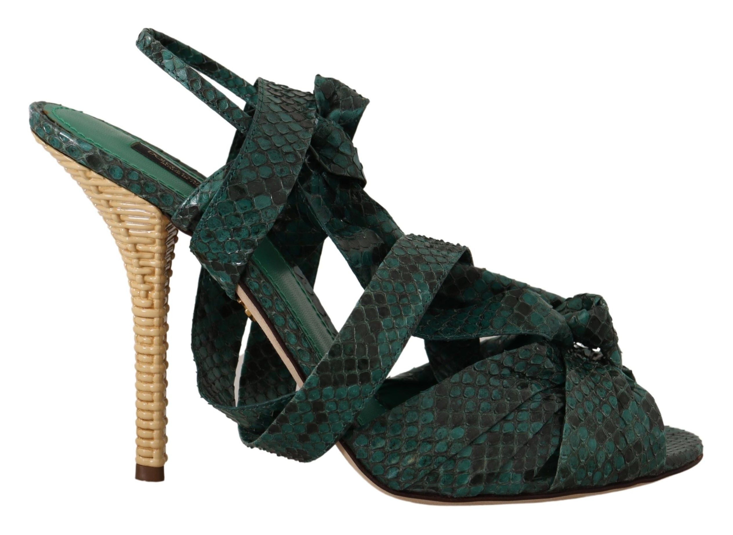 Green Python Strap Sandals Heels Shoes - ventzia
