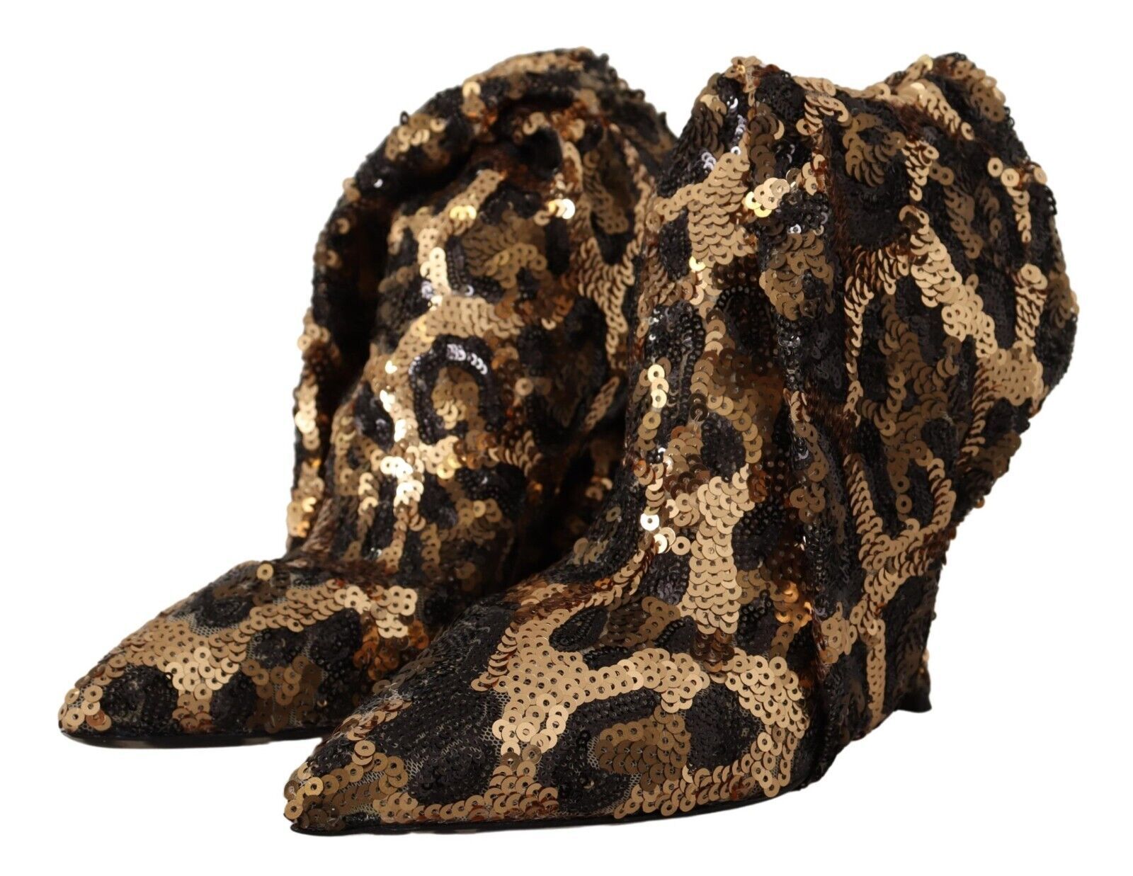 Gold Leopard Sequins Heels Boots Shoes - ventzia