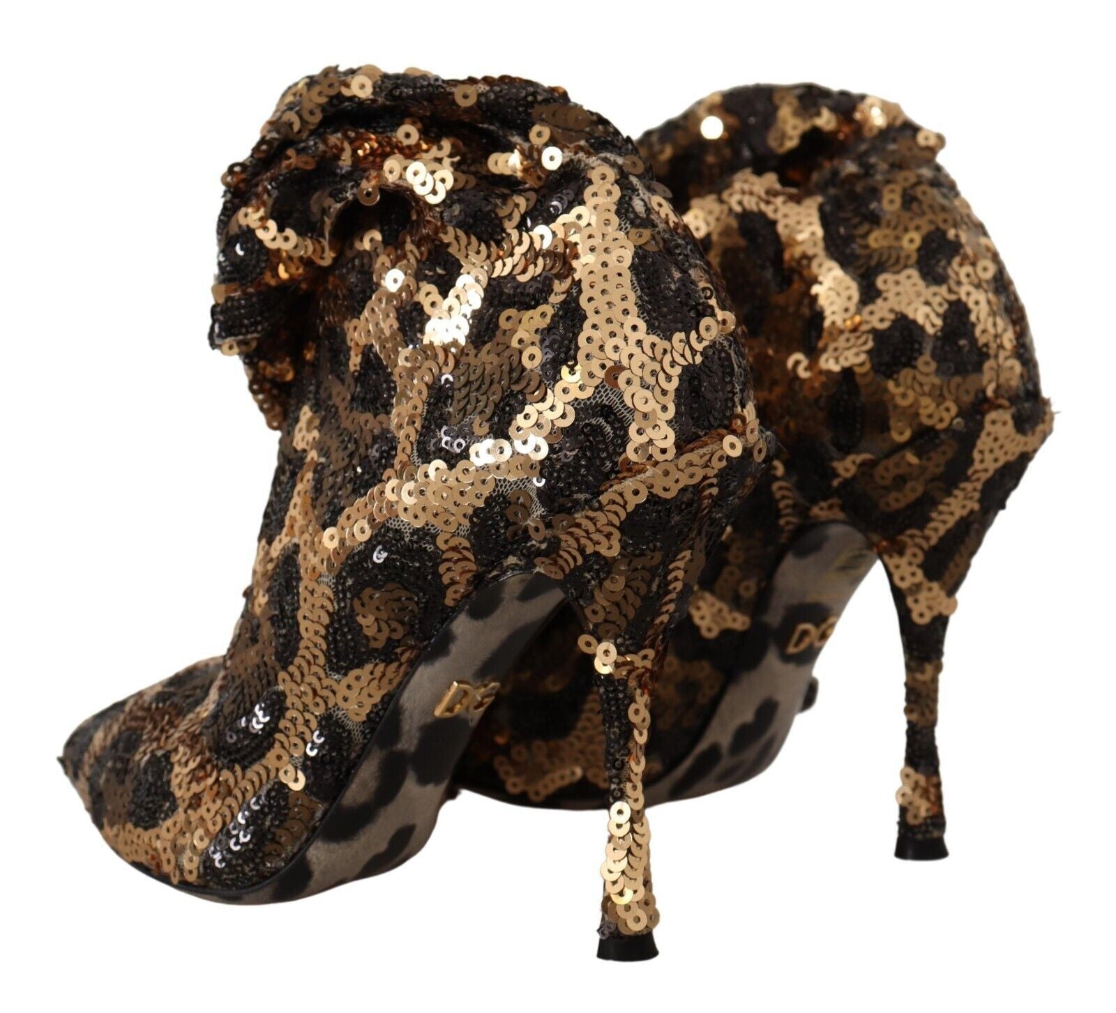 Gold Leopard Sequins Heels Boots Shoes - ventzia