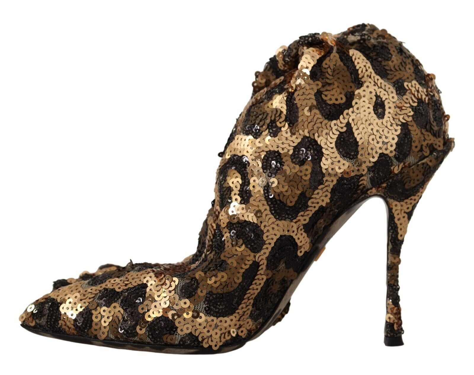 Gold Leopard Sequins Heels Boots Shoes - ventzia