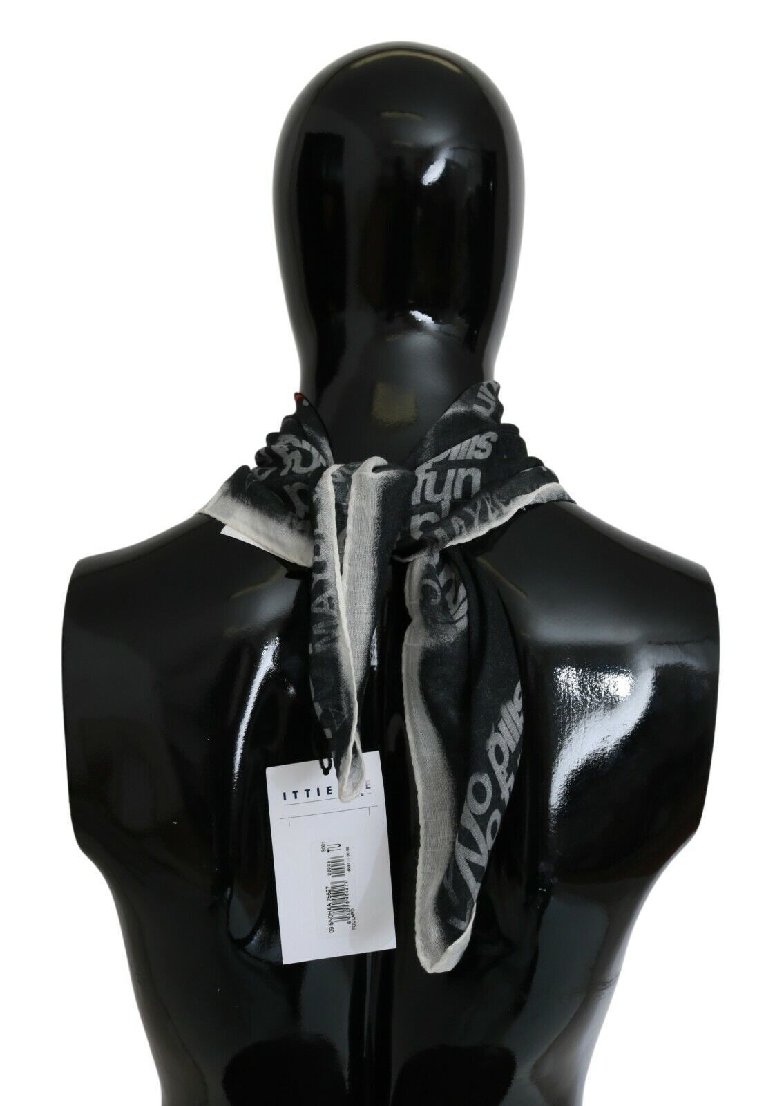Dark Gray Wool Foulard Branded Scarf - ventzia