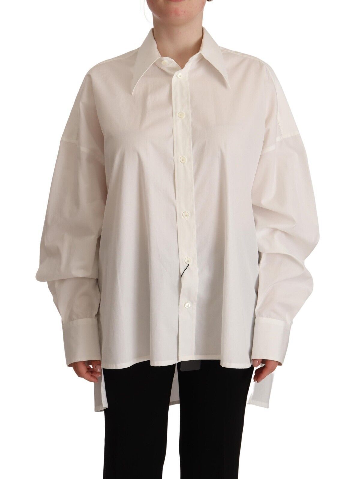 White Cotton Button Up Collared Long Sleeve Top - ventzia
