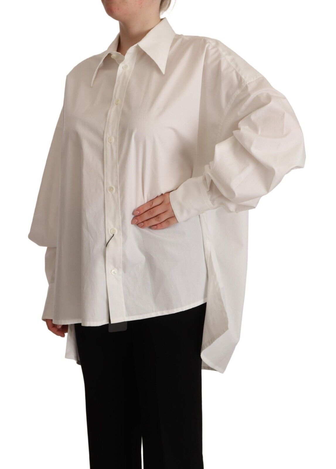 White Cotton Button Up Collared Long Sleeve Top - ventzia