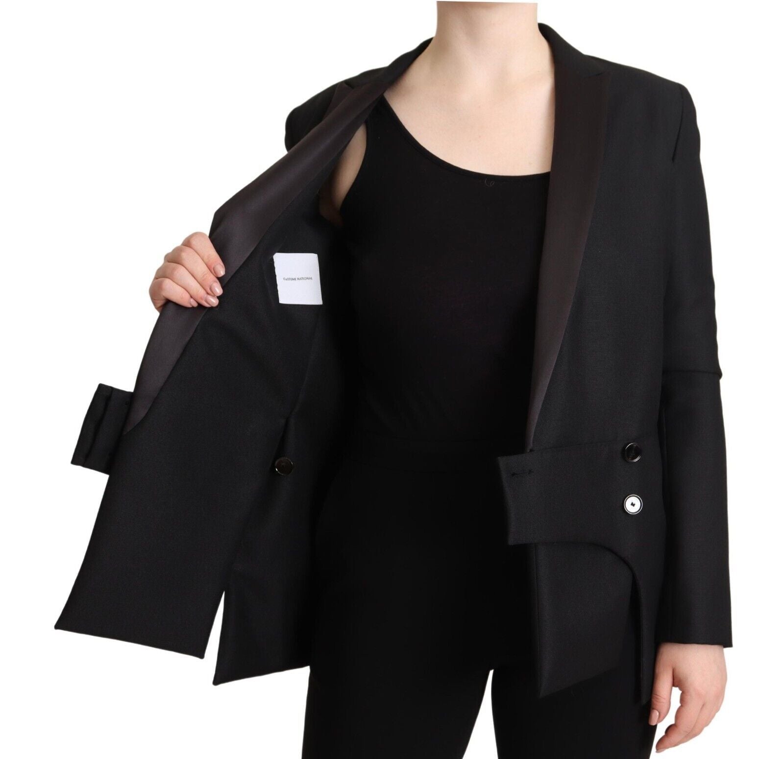 Black Long Sleeves Double Breasted Jacket - ventzia
