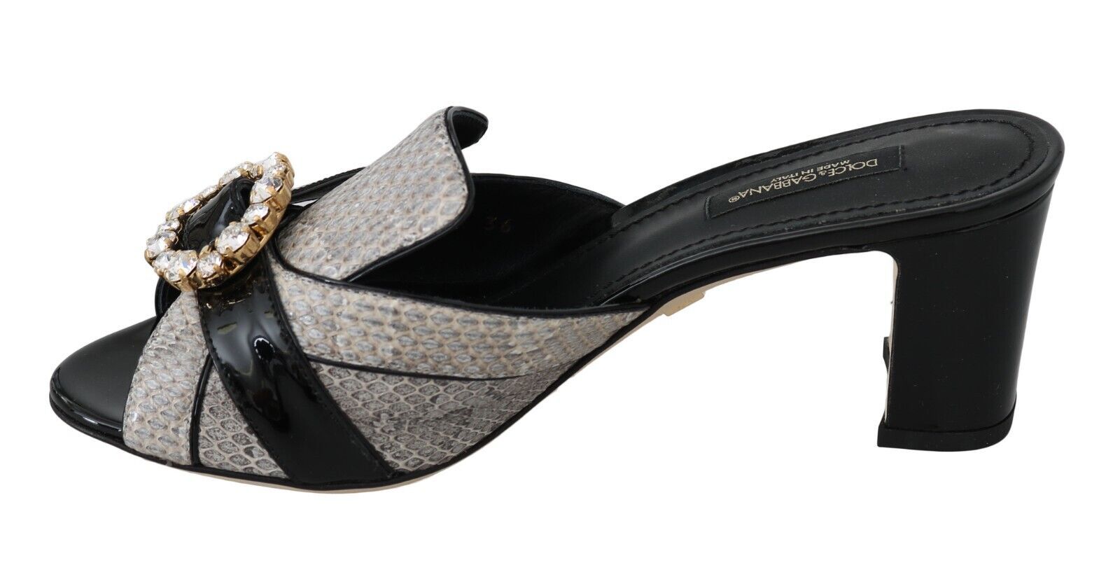 Black Gray Exotic Leather Crystals Sandals Shoes - ventzia
