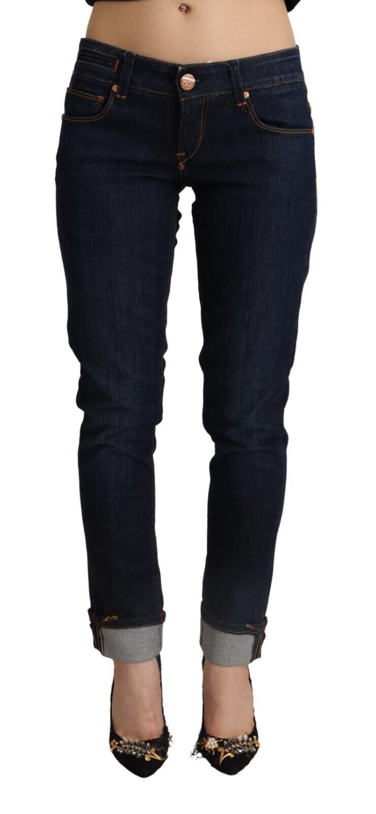 Blue Cotton Low Waist Slim Fit Denim Women Trouser Jeans - ventzia