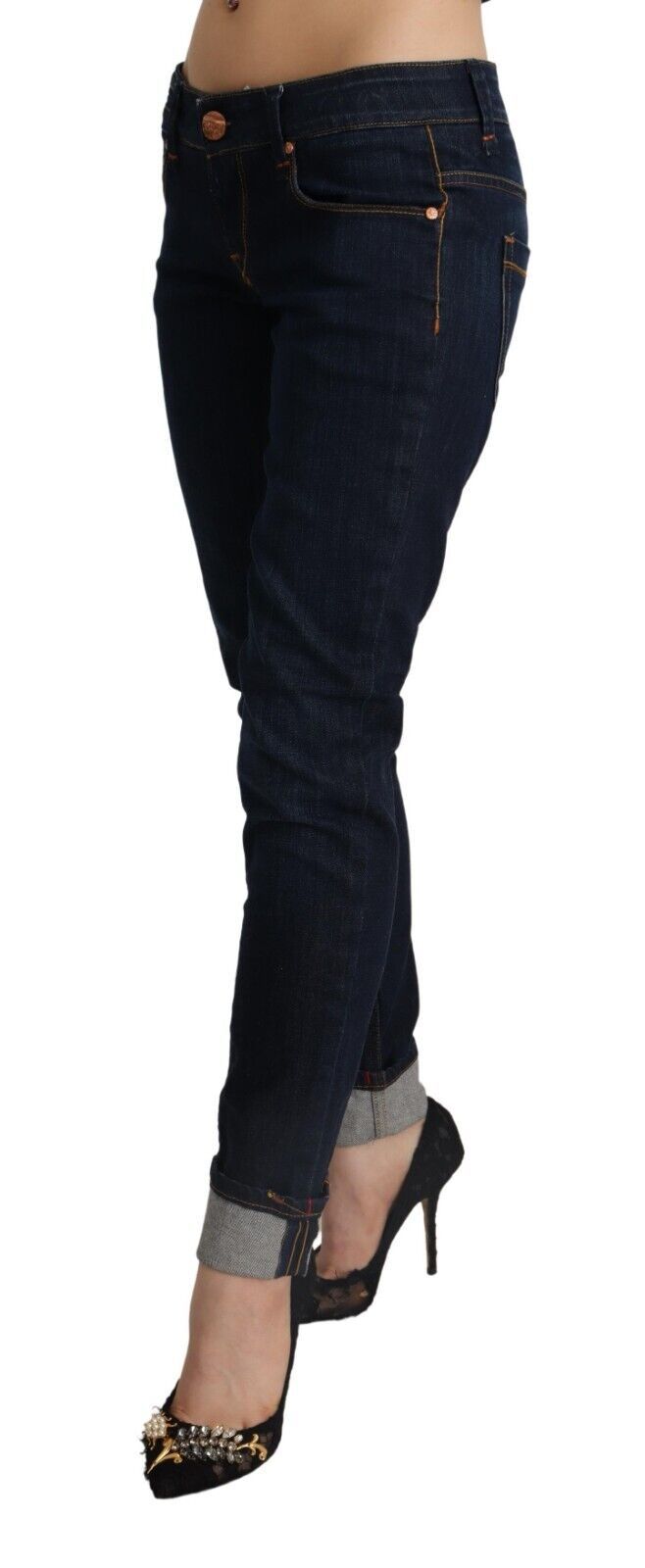 Blue Cotton Low Waist Slim Fit Denim Women Trouser Jeans - ventzia