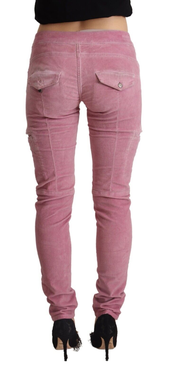 Pink Cotton Low Waist Skinny Denim Cargo Jeans - ventzia