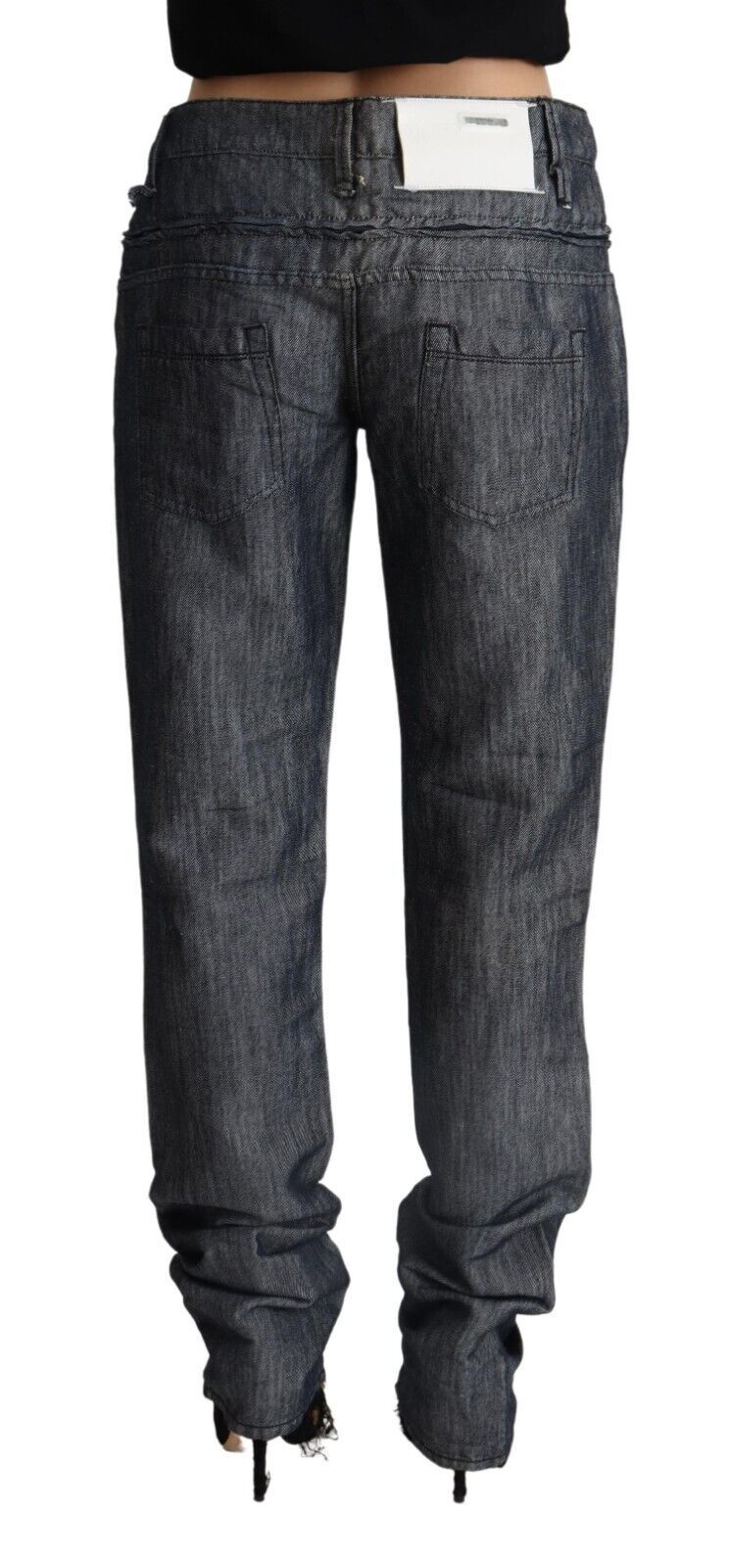 Dark Gray Ramie Mid Wide Waist Straight Denim Jeans - ventzia