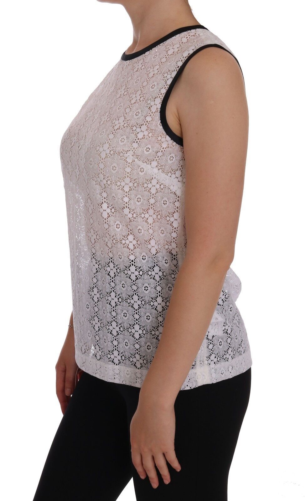 White Lace Floral Nylon Tank T-shirt - ventzia