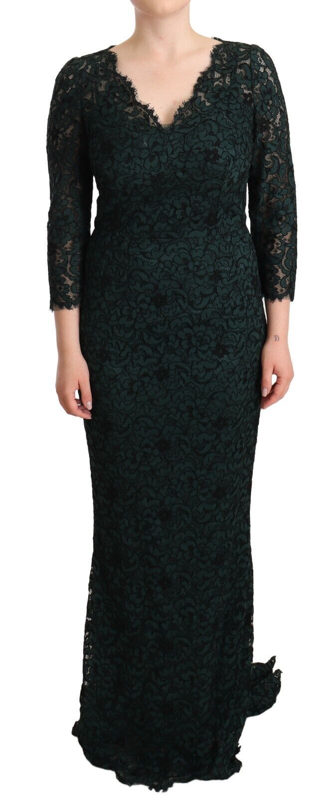 Green Floral Lace Maxi Floor Length Dress - ventzia