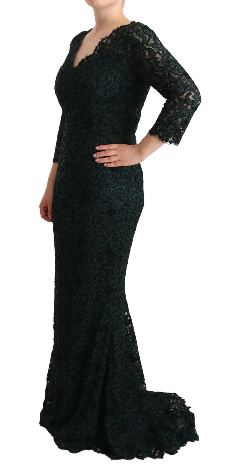 Green Floral Lace Maxi Floor Length Dress - ventzia