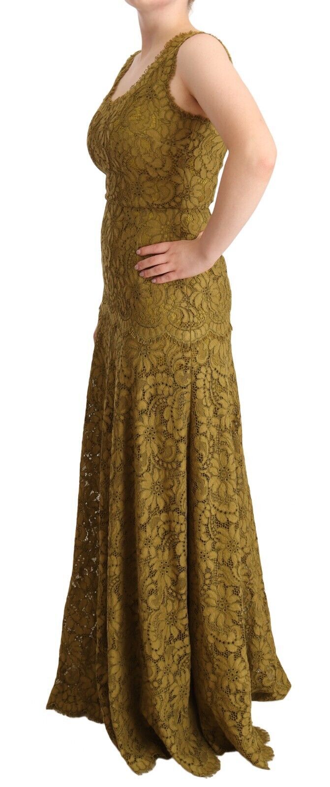 Brown Floral Lace Maxi Floor Length Dress - ventzia