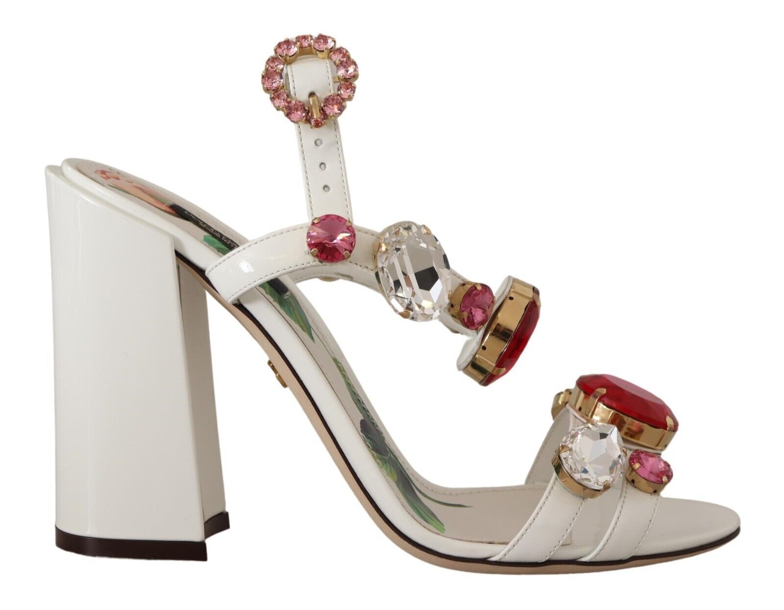 White Leather Crystal Keira Heels Sandals Shoes - ventzia