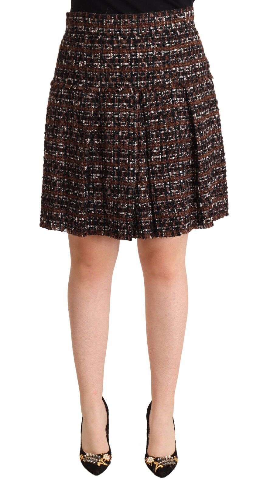 Brown High Waist Mini A-Line Pleated Skirt - ventzia