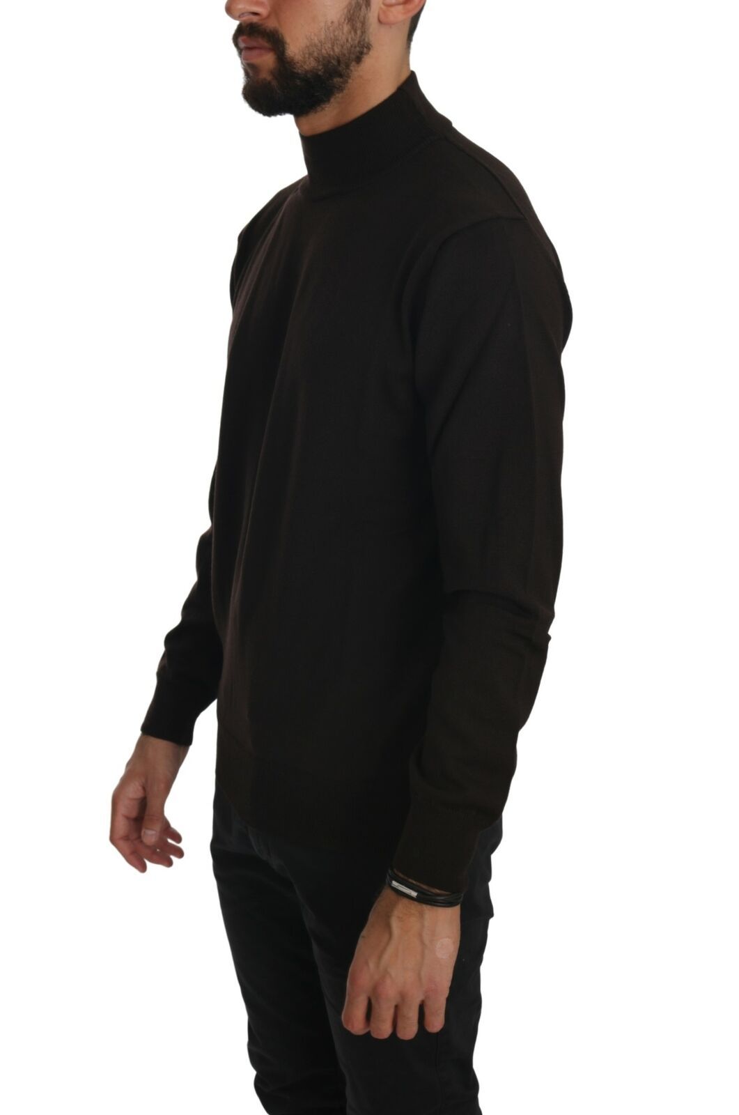 Brown Turtle Neck Pullover Wool Sweater - ventzia