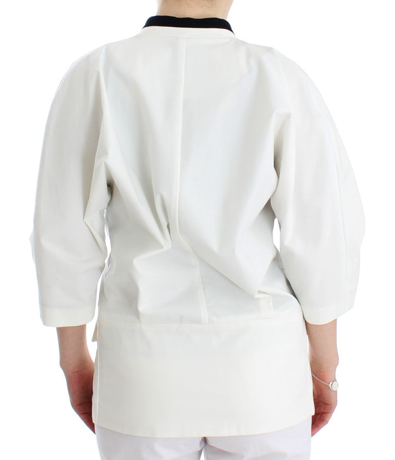 Chic White Cotton Blend Blazer - ventzia