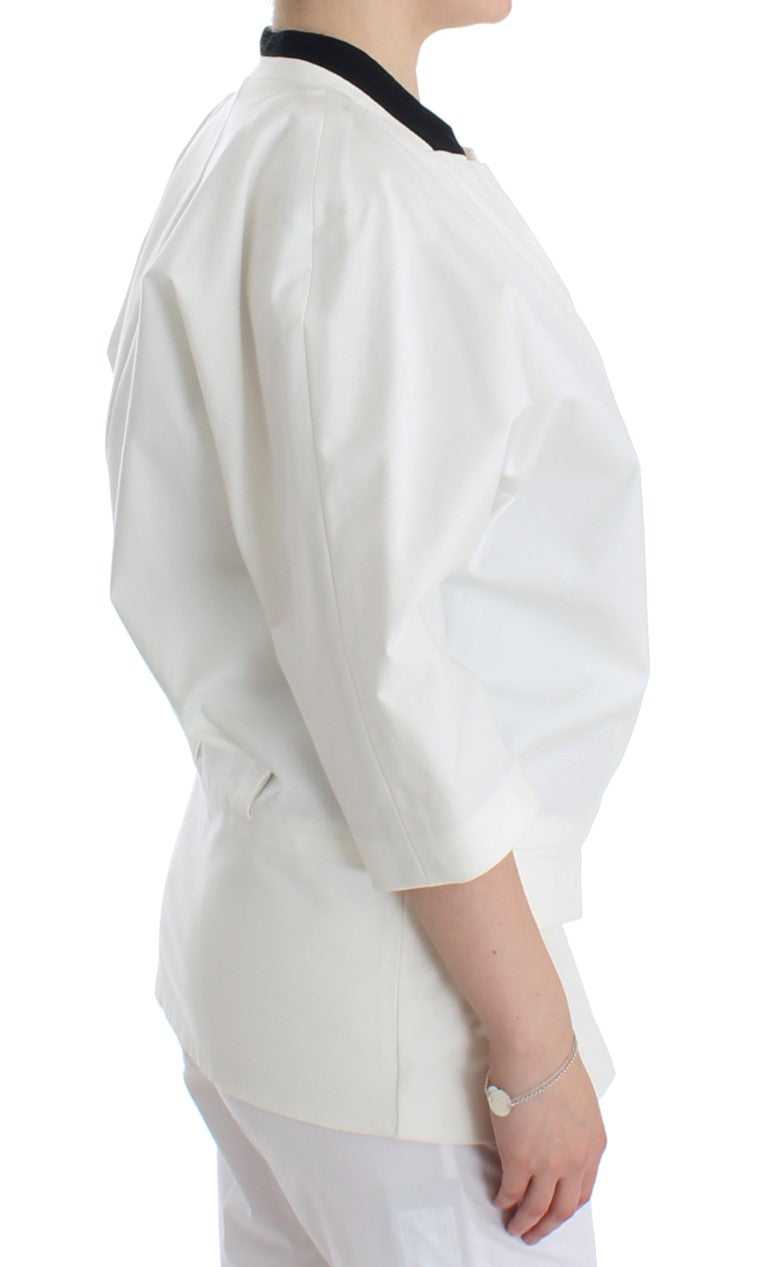 Chic White Cotton Blend Blazer - ventzia