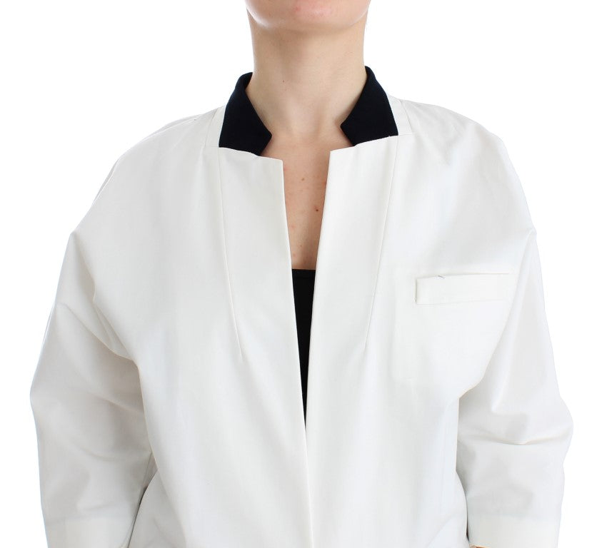 Chic White Cotton Blend Blazer - ventzia