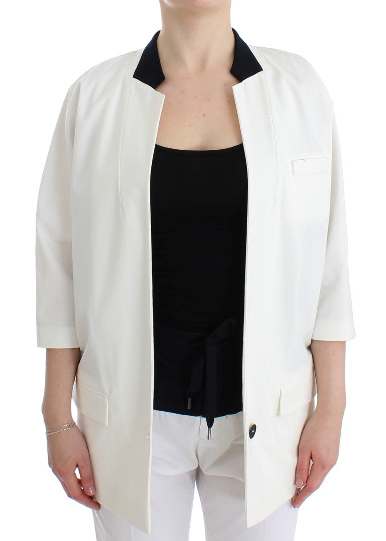 Chic White Cotton Blend Blazer - ventzia