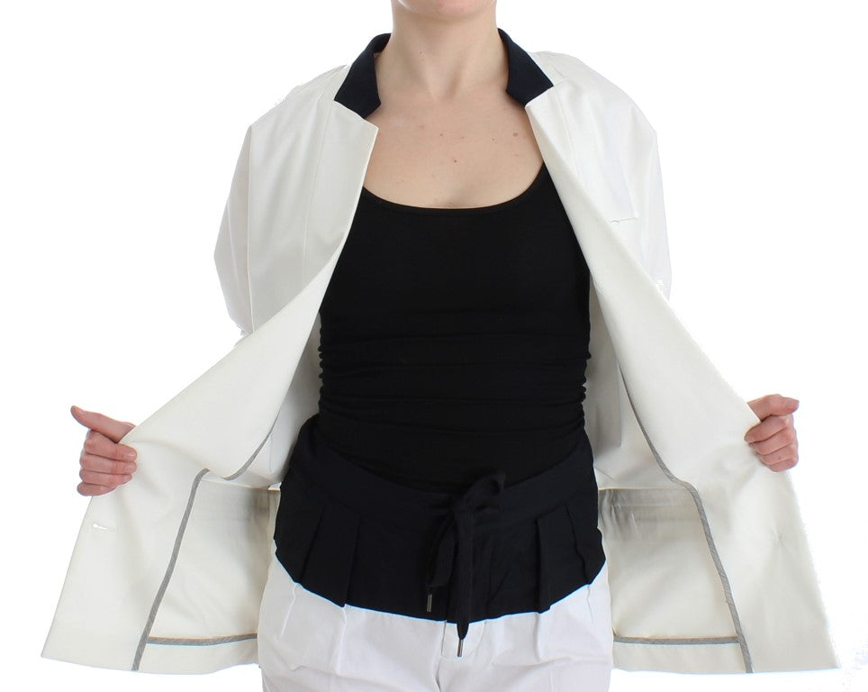 Chic White Cotton Blend Blazer - ventzia