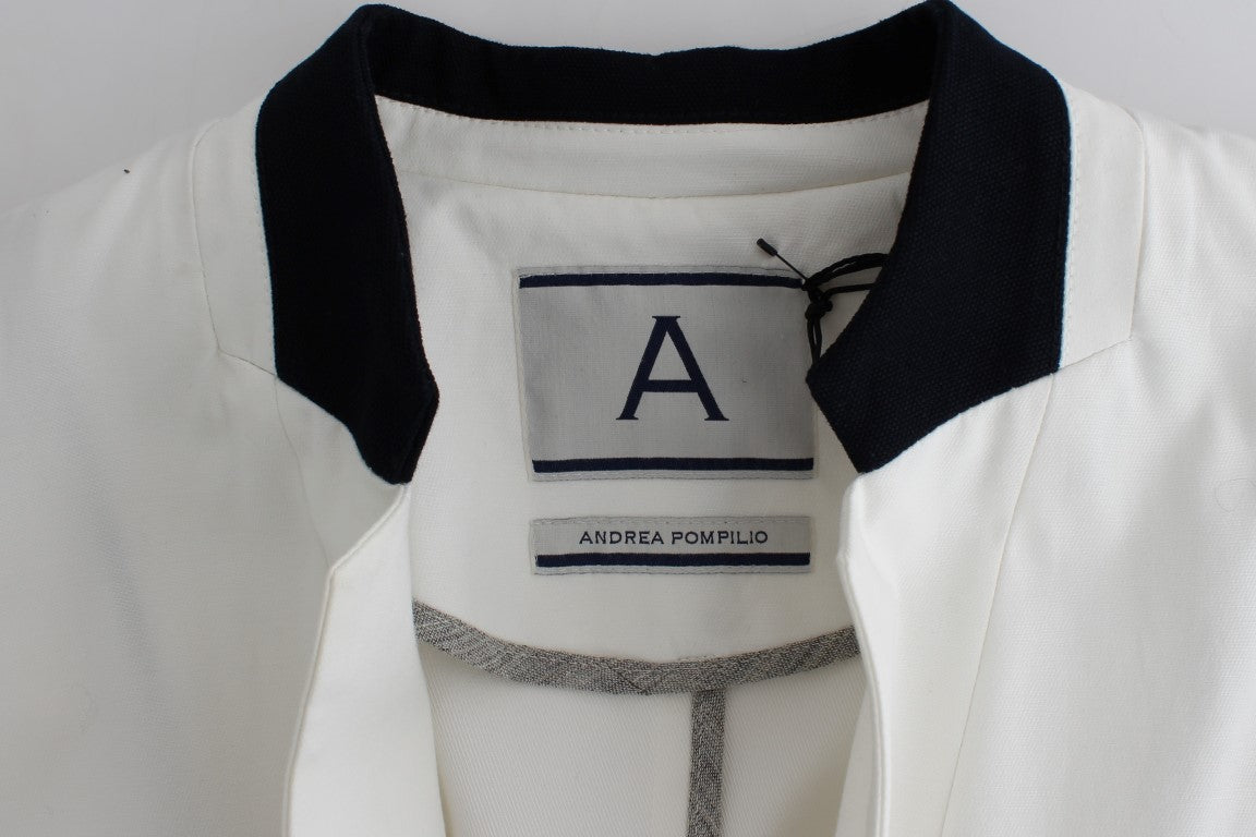 Chic White Cotton Blend Blazer - ventzia