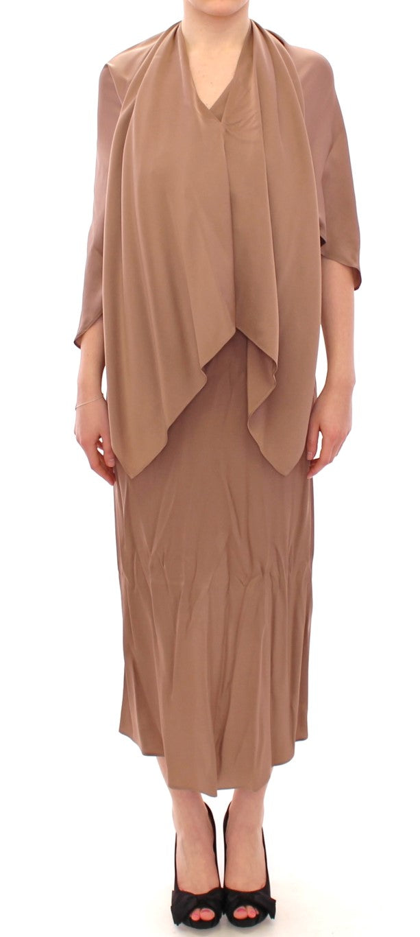 Elegant Brown Silk Shift Dress - ventzia