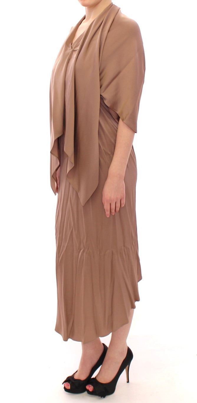 Elegant Brown Silk Shift Dress - ventzia
