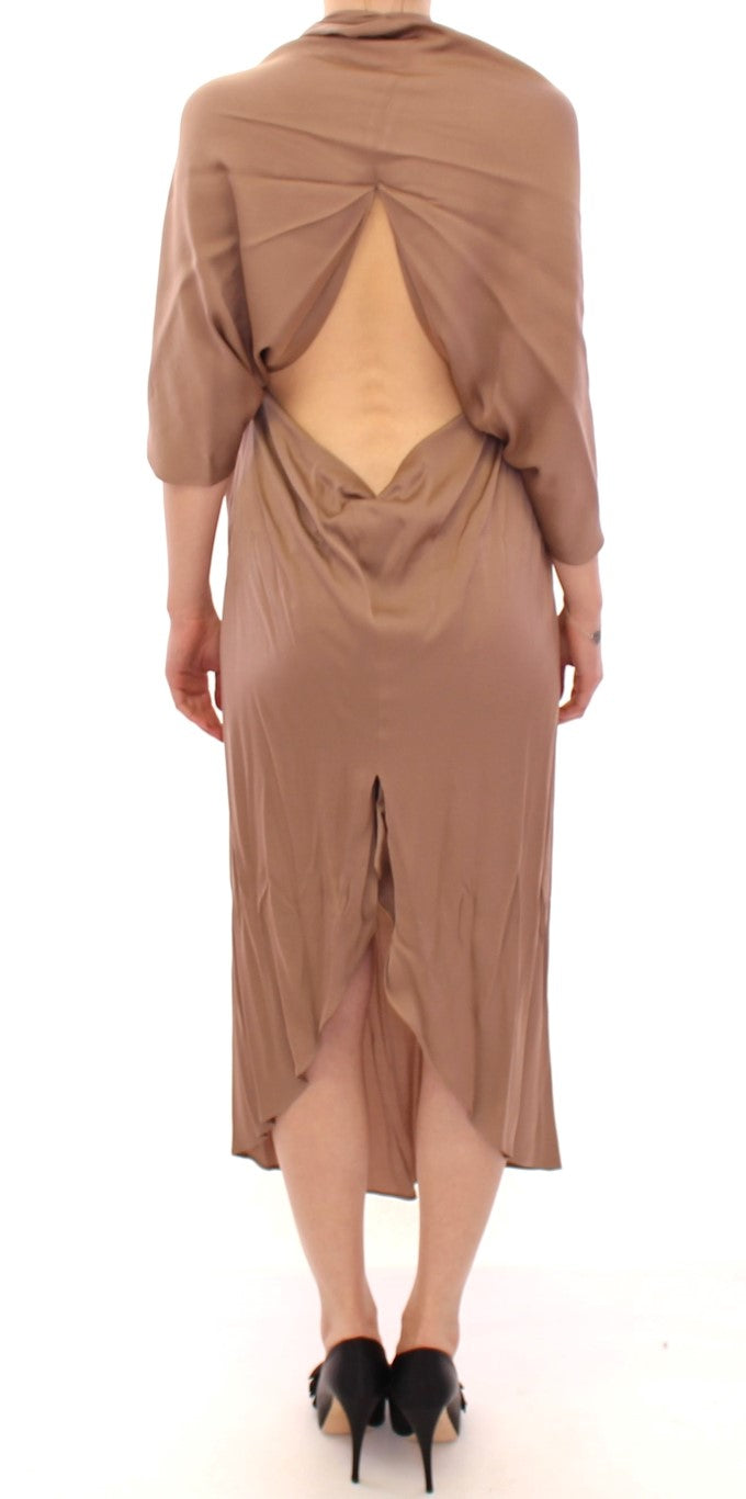 Elegant Brown Silk Shift Dress - ventzia