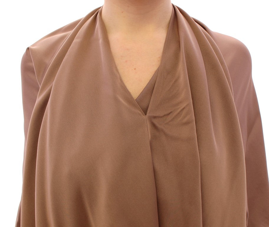 Elegant Brown Silk Shift Dress - ventzia