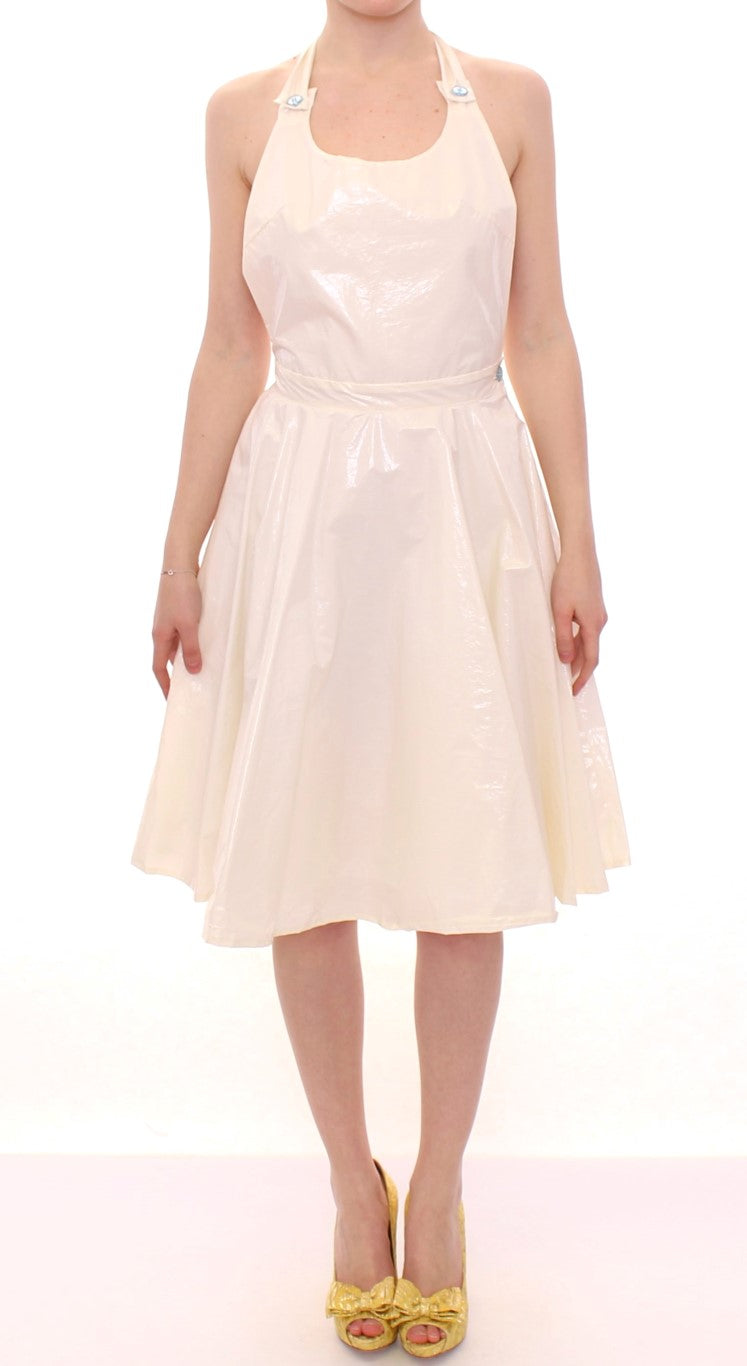 Elegant White Tea Halterneck Dress - ventzia