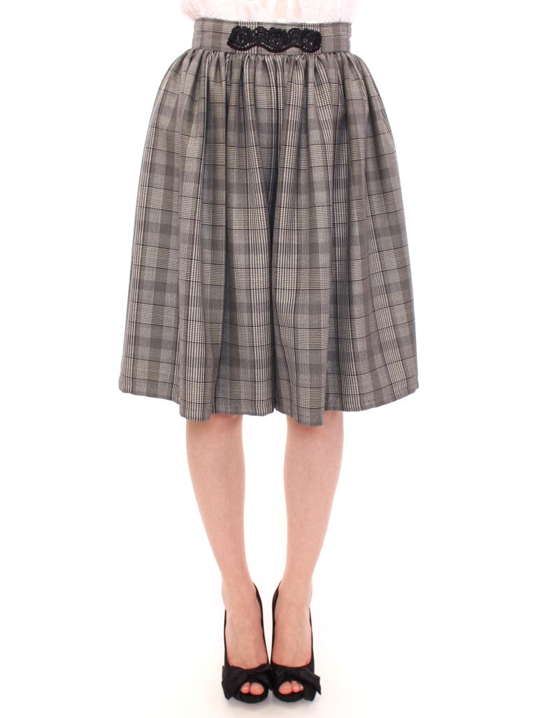 Elegant Gray Checkered Wool Shorts Skirt - ventzia