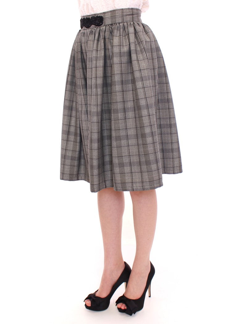 Elegant Gray Checkered Wool Shorts Skirt - ventzia