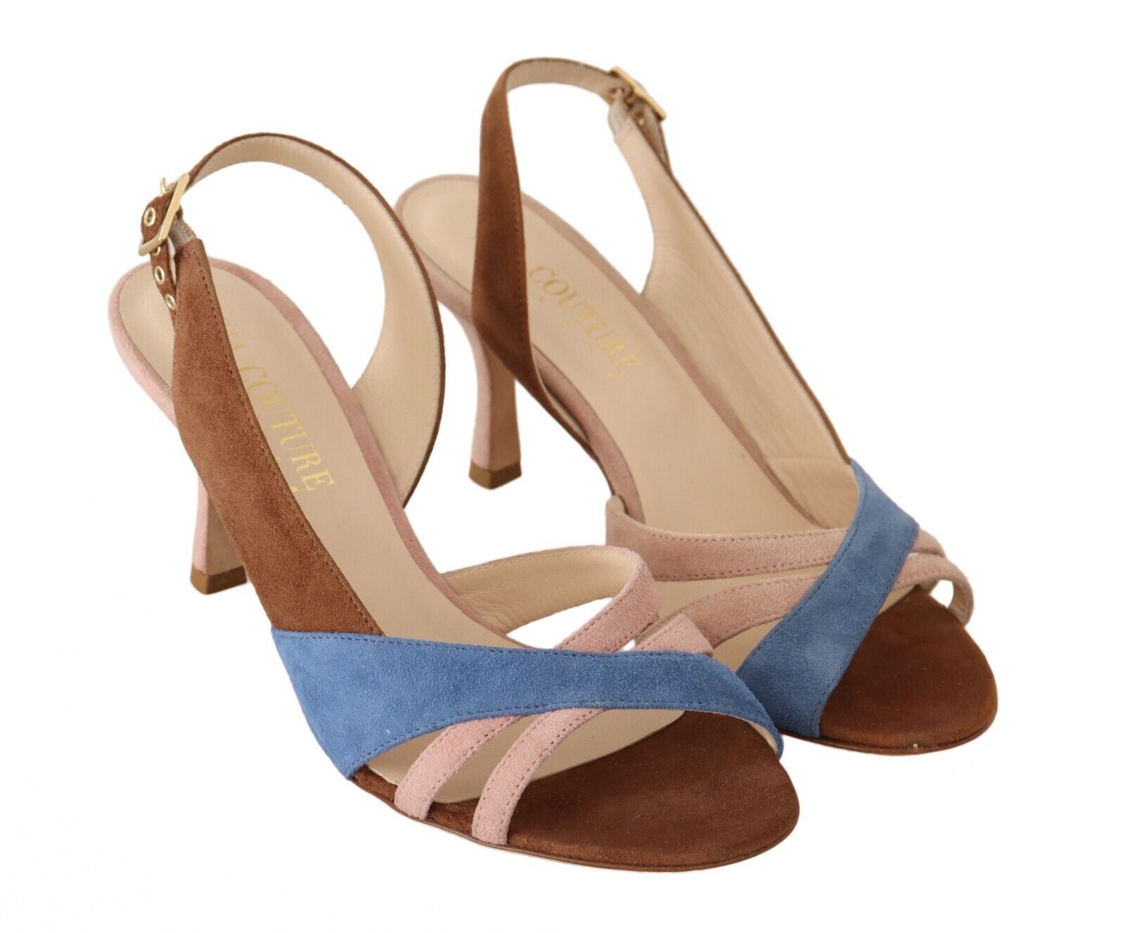 Multicolor Suede Leather Slingback Heels Sandals Shoes - ventzia